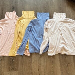 Set of 4 L.LBean  Turtleneck Long-Sleeves in Pink, Yellow, Blue, White